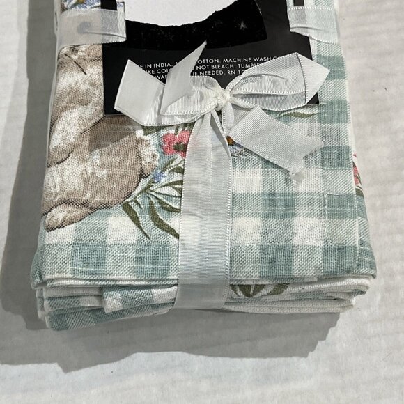 Tahari Home‎ Cloth Napkins Easter Dinner Holiday Green Plaid Bunny Floral Set 8 - Picture 7 of 11